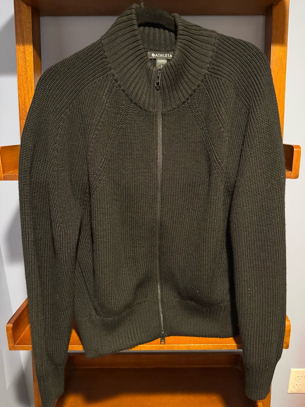 Athleta Women's Black Ribbed Zip Cardigan Sweater
